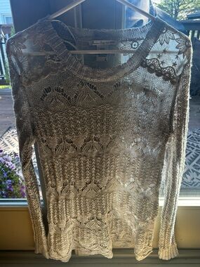 American Rag Light Beige Crochet Knit Top